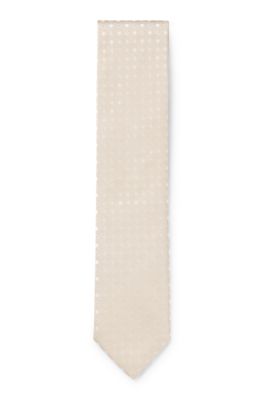 Jacquard-pattern tie in a silk blend, Light Beige