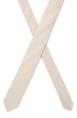 Jacquard-pattern tie in a silk blend, Light Beige