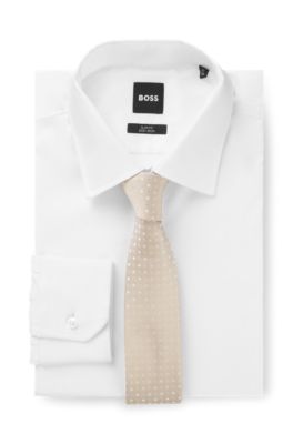 Jacquard-pattern tie in a silk blend, Light Beige