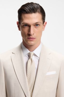 Jacquard-pattern tie in a silk blend, Light Beige