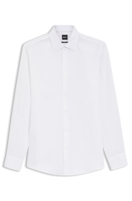 Camisa slim fit en sarga de lino, Blanco