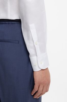 Camisa slim fit en sarga de lino, Blanco