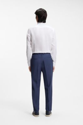 Camisa slim fit en sarga de lino, Blanco