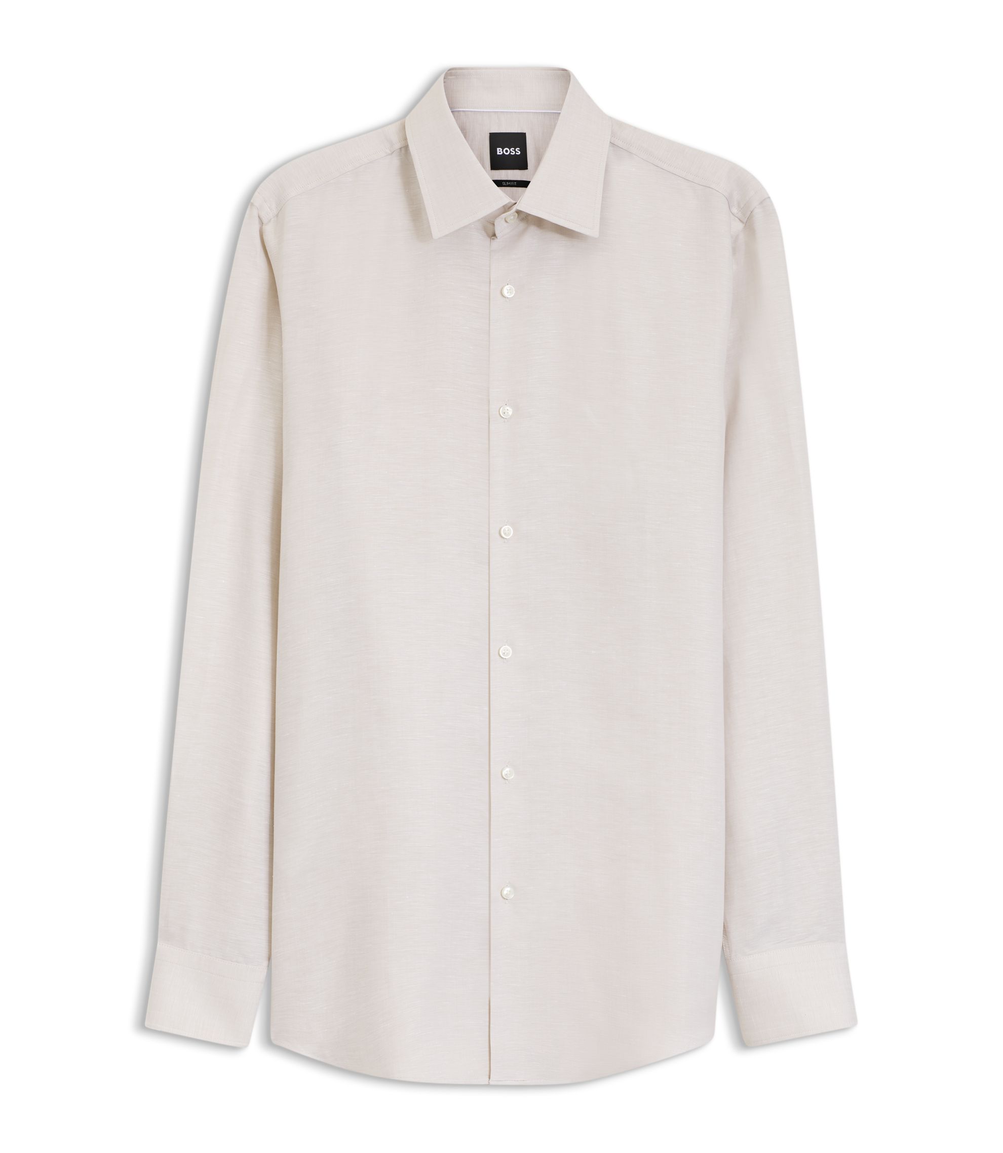 BOSS Slim-fit shirt in linen-blend twill, Men, Size: 16.5, light beige