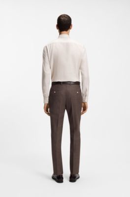 Chemise Slim Fit en twill de lin m&eacute;lang&eacute;, Beige clair