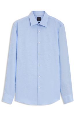 Slim-fit shirt in linen-blend twill, Light Blue