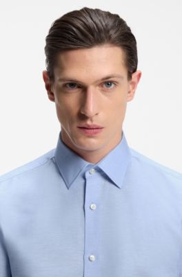 Slim-fit shirt in linen-blend twill, Light Blue