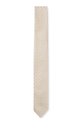 Silk-blend tie with jacquard pattern, Light Beige