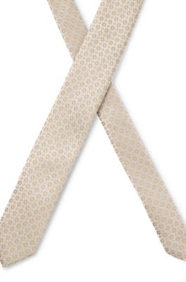 Silk-blend tie with jacquard pattern, Light Beige