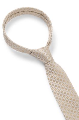 Silk-blend tie with jacquard pattern, Light Beige