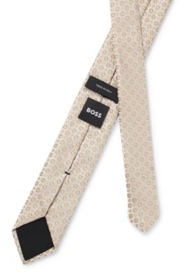 Silk-blend tie with jacquard pattern, Light Beige