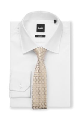 Silk-blend tie with jacquard pattern, Light Beige