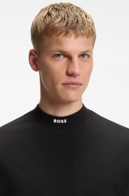 Relaxed-fit mock-neck T-shirt in stretch cotton