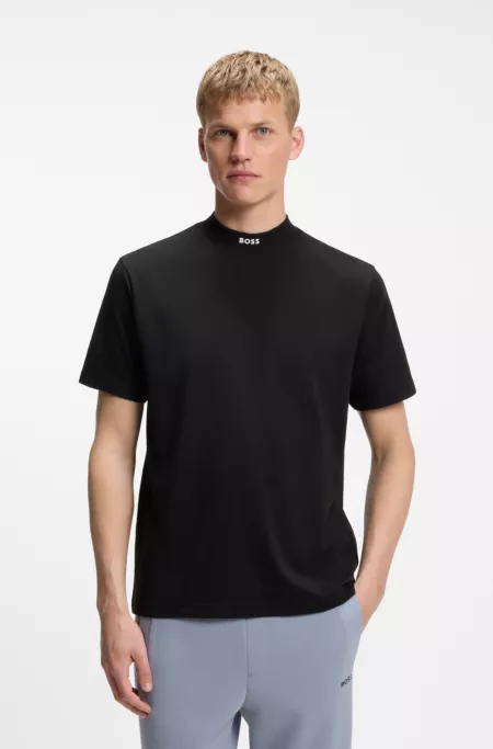 Relaxed-fit mock-neck T-shirt in stretch cotton