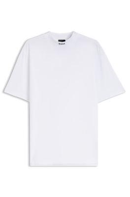 Relaxed-fit mock-neck T-shirt in stretch cotton, White