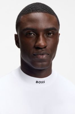 Relaxed-fit mock-neck T-shirt in stretch cotton, White