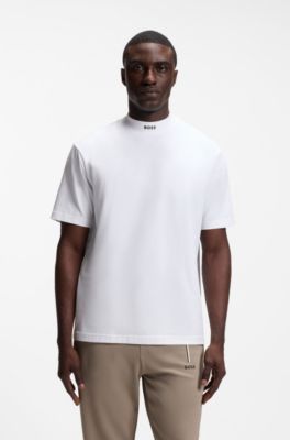 Camiseta relaxed fit de algod&oacute;n el&aacute;stico con cuello caja, Blanco