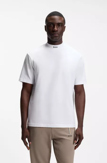 Relaxed-fit mock-neck T-shirt in stretch cotton