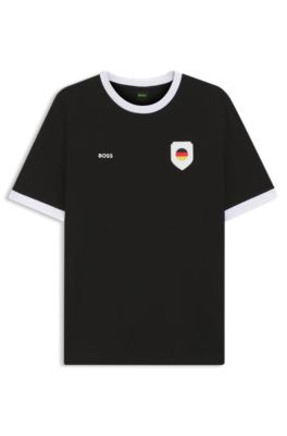 Camiseta de algod&oacute;n el&aacute;stico con bandera nacional y logo, Germany Black