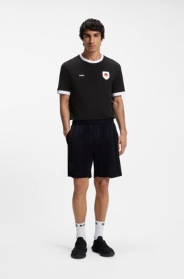 Camiseta de algod&oacute;n el&aacute;stico con bandera nacional y logo, Germany Black