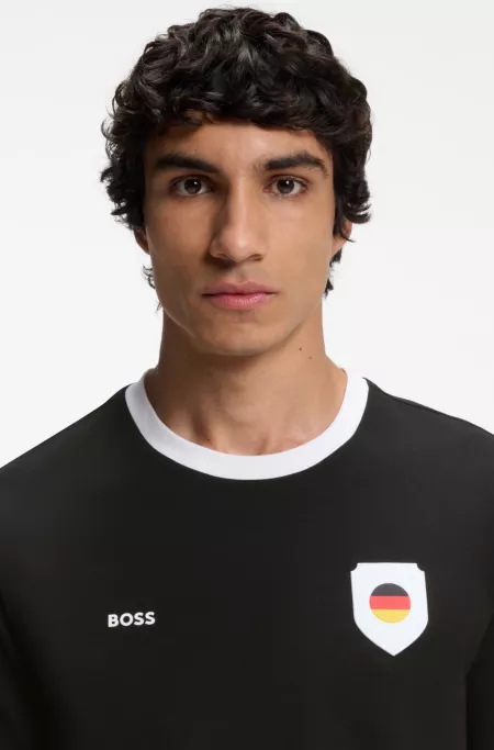 Stretch-cotton T-shirt with country flag and logo