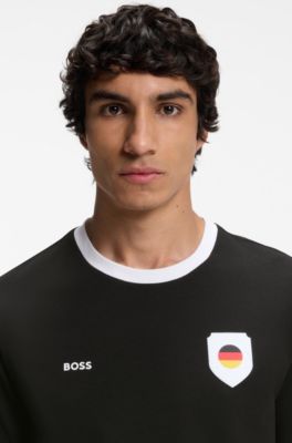 Camiseta de algod&oacute;n el&aacute;stico con bandera nacional y logo, Germany Black
