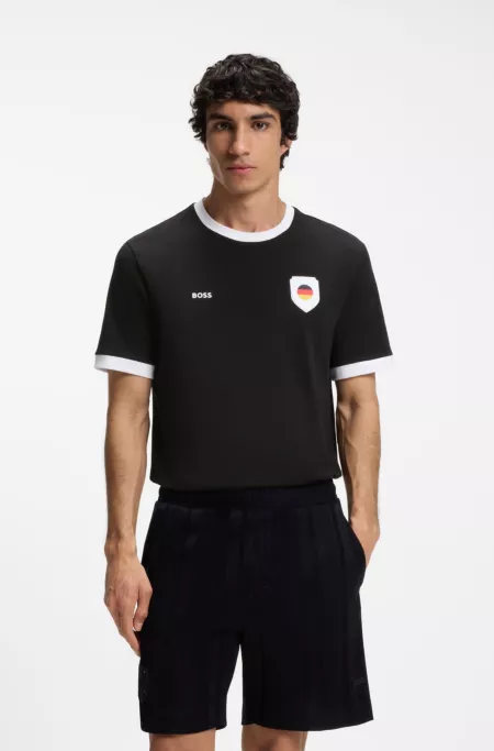 Stretch-cotton T-shirt with country flag and logo