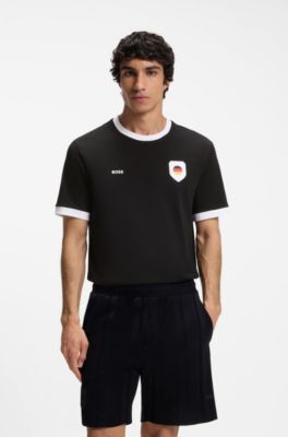 Camiseta de algod&oacute;n el&aacute;stico con bandera nacional y logo, Germany Black