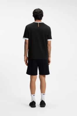 Camiseta de algod&oacute;n el&aacute;stico con bandera nacional y logo, Germany Black