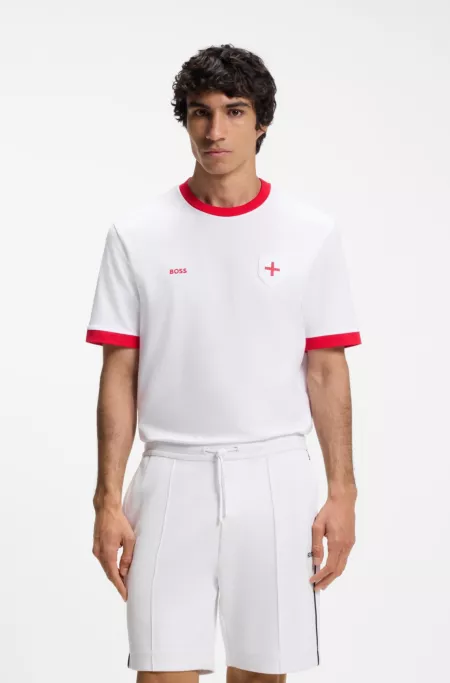 Stretch-cotton T-shirt with country flag and logo