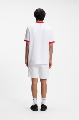 Stretch-cotton T-shirt with country flag and logo, 9005