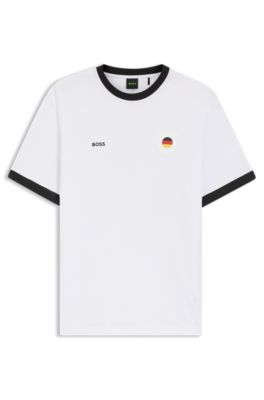 Camiseta de algod&oacute;n el&aacute;stico con bandera nacional y logo, Germany White