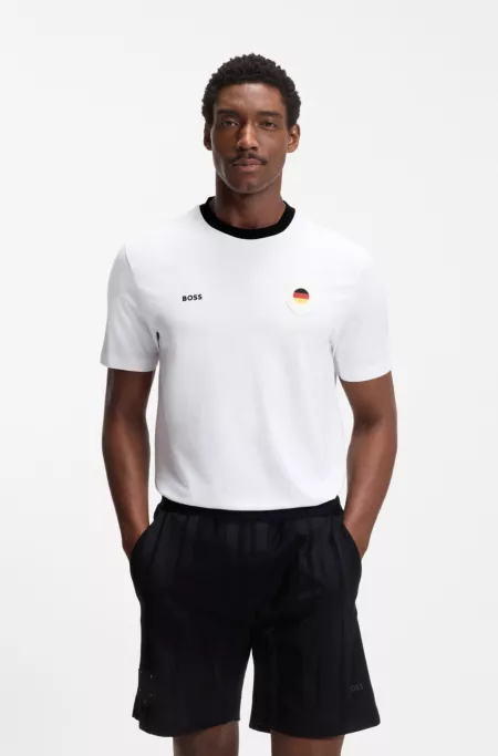 Stretch-cotton T-shirt with country flag and logo