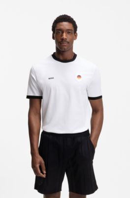 Camiseta de algod&oacute;n el&aacute;stico con bandera nacional y logo, Germany White