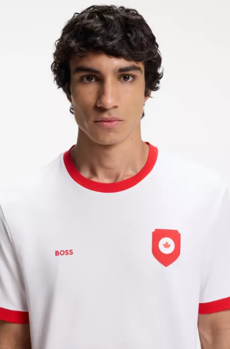 Stretch-cotton T-shirt with country flag and logo