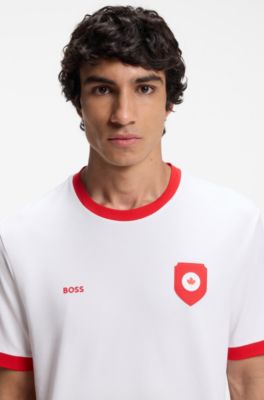 Stretch-cotton T-shirt with country flag and logo, Canada White