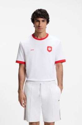 T-shirt en coton stretch avec drapeau du pays et logo, Canada White