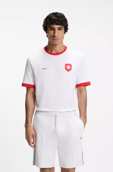 Stretch-cotton T-shirt with country flag and logo