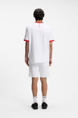 Camiseta de algod&oacute;n el&aacute;stico con bandera nacional y logo, Canada White