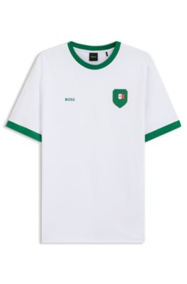 Stretch-cotton T-shirt with country flag and logo, Mexico White