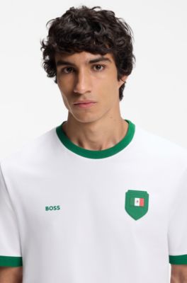 Stretch-cotton T-shirt with country flag and logo, Mexico White