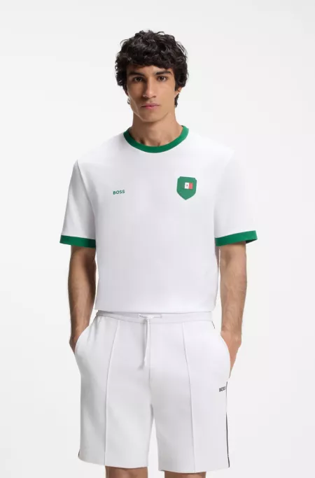 Stretch-cotton T-shirt with country flag and logo