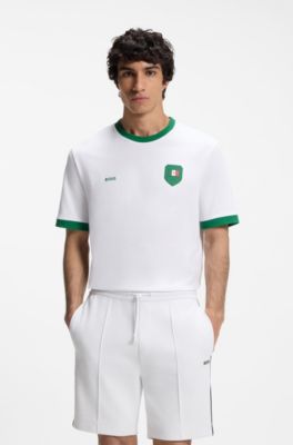 Camiseta de algod&oacute;n el&aacute;stico con bandera nacional y logo, Mexico White