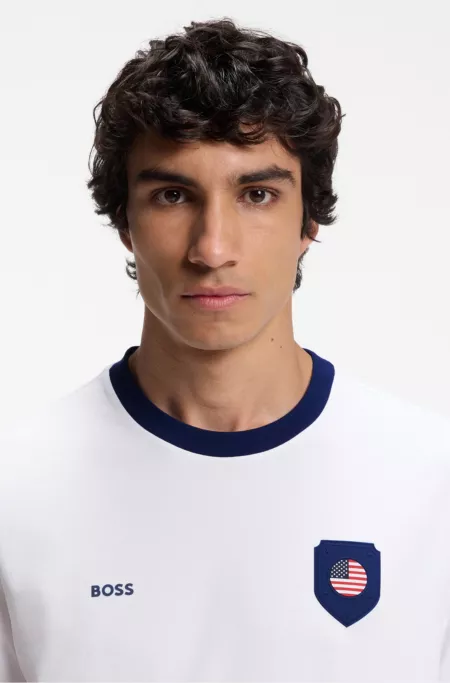 Stretch-cotton T-shirt with country flag and logo