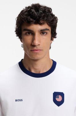 Stretch-cotton T-shirt with country flag and logo, USA White