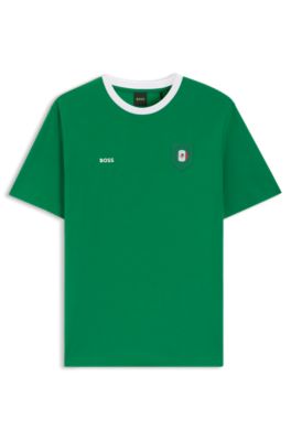 Stretch-cotton T-shirt with country flag and logo, Mexico Green