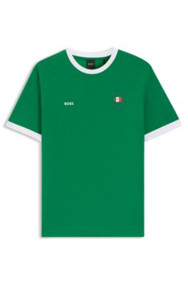 Stretch-cotton T-shirt with country flag and logo, Mexico Green