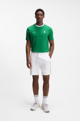 Stretch-cotton T-shirt with country flag and logo, Mexico Green