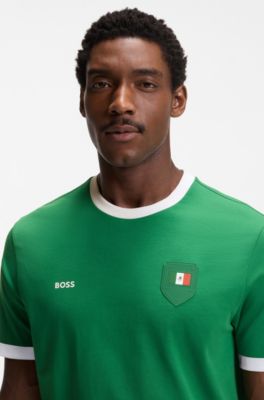 Camiseta de algod&oacute;n el&aacute;stico con bandera nacional y logo, Mexico Green