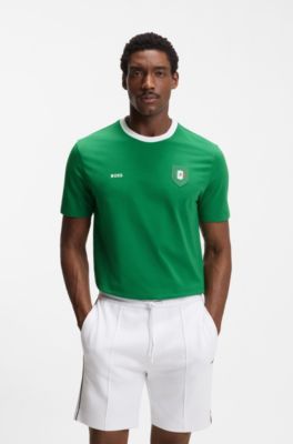 Stretch-cotton T-shirt with country flag and logo, Mexico Green